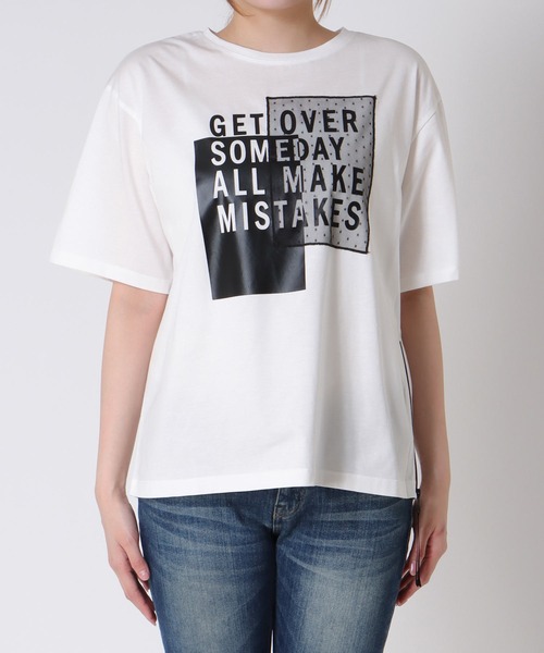Jines（ジネス） tシャツ サイドファスナーロゴTシャツ レディース