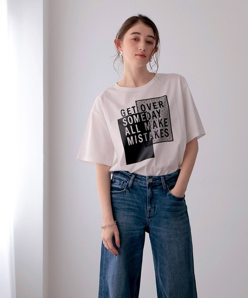 Jines（ジネス） tシャツ サイドファスナーロゴTシャツ レディース 