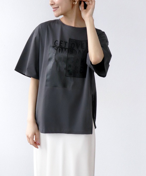 Jines（ジネス） tシャツ サイドファスナーロゴTシャツ レディース 