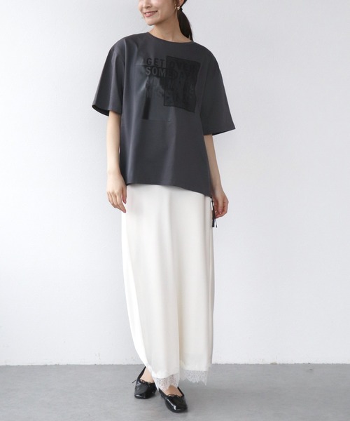 Jines（ジネス） tシャツ サイドファスナーロゴTシャツ レディース 