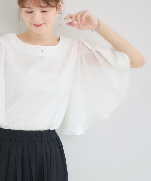 Pillini tシャツ 異素材フレアスリーブトップス レディース : ZOZOTOWN