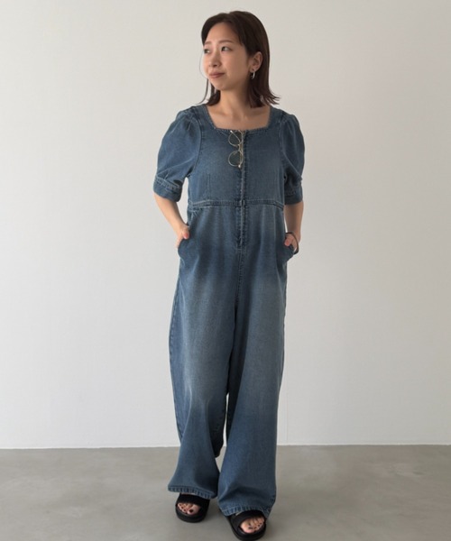 ラウンジドレス　デニムオールインワン Loungedress（ラウンジドレス） オールインワン 「PUFRILL/パフリル