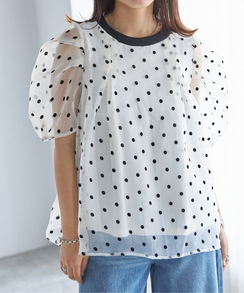 each alchemist tシャツ 半袖 フロッキードットパフスリーブ