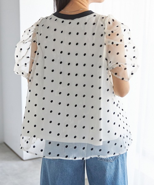 each alchemist tシャツ 半袖 フロッキードットパフスリーブ