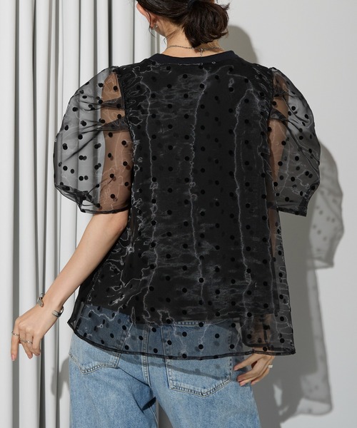 タグ付き OBLI オブリ ドット パーカー 半袖 パフスリーブ 水玉 each alchemist tシャツ 半袖 フロッキードットパフスリーブ