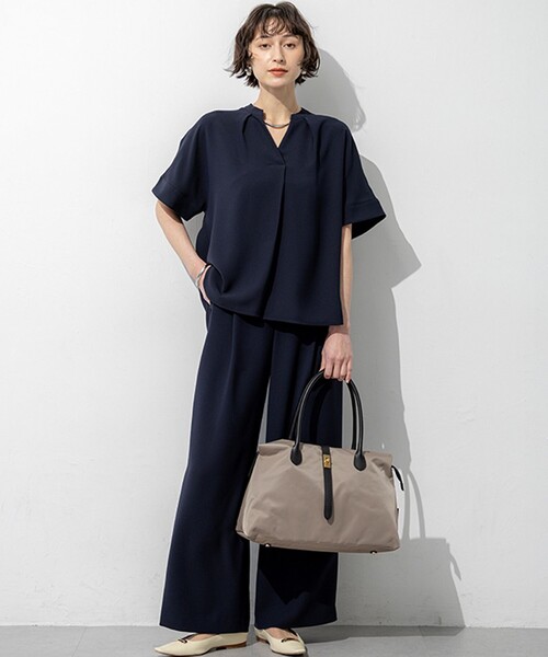新品未使用　ストレッチジョーゼット　キーネックブラウス tシャツ 半袖 ストレッチジョーゼット キーネック ブラウス レディース