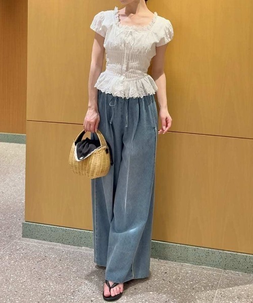 パンツ バリエウエストレイヤードパンツ レディースの画像