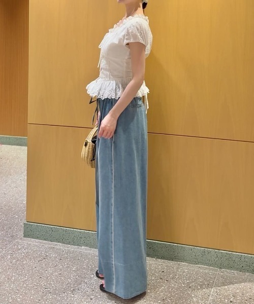 パンツ バリエウエストレイヤードパンツ レディースの画像