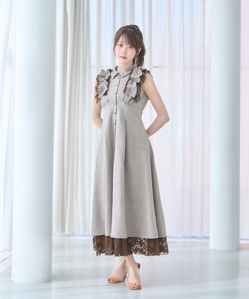 Lace layered shirt dress ロゼミューズ Rose Muse（ロゼミューズ） シャツワンピース Lace layered shirt