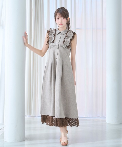 ロゼミューズRosé Muse Lace layered shirt dress Rose Muse（ロゼミューズ） シャツワンピース Lace layered shirt