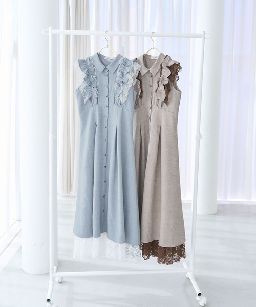 Rose Muse（ロゼミューズ） シャツワンピース Lace layered shirt