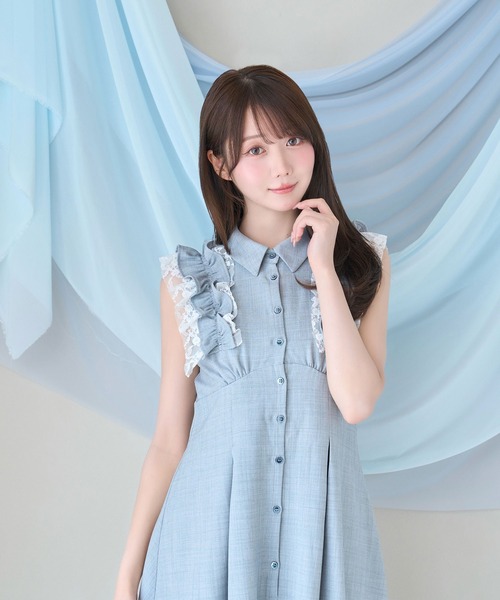 まロゼミューズRosé Muse Lace layered shirt Rose Muse（ロゼミューズ） シャツワンピース Lace layered shirt