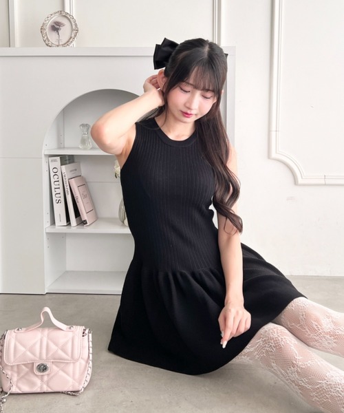 Loueme ワンピース フレアニットノースリーブミニワンピース