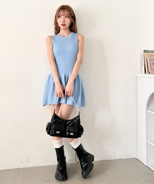 Loueme ワンピース フレアニットノースリーブミニワンピース