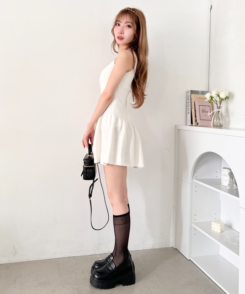 ★美品★セルフポートレイト ノースリーブ ミニワンピース フレア ホワイト Loueme ワンピース フレアニットノースリーブミニワンピース