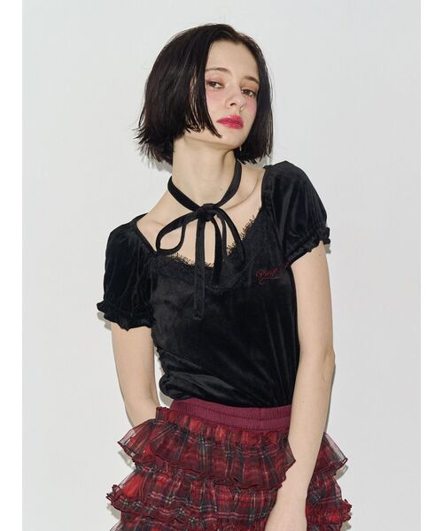 jouetie（ジュエティ） tシャツ 半袖 レースベロアトップス レディース