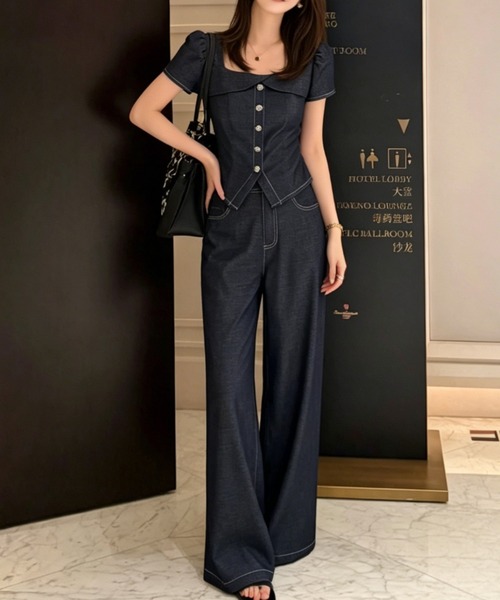 【ヤシチさん専用】clap トップス　ボトムス　セットアップ FAVORITO セットアップ デニムトップスワイドパンツセットアップ
