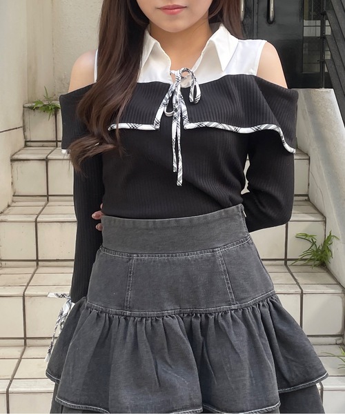 「abc une face」 長袖カットソー FREE ネイビー レディース_画像5