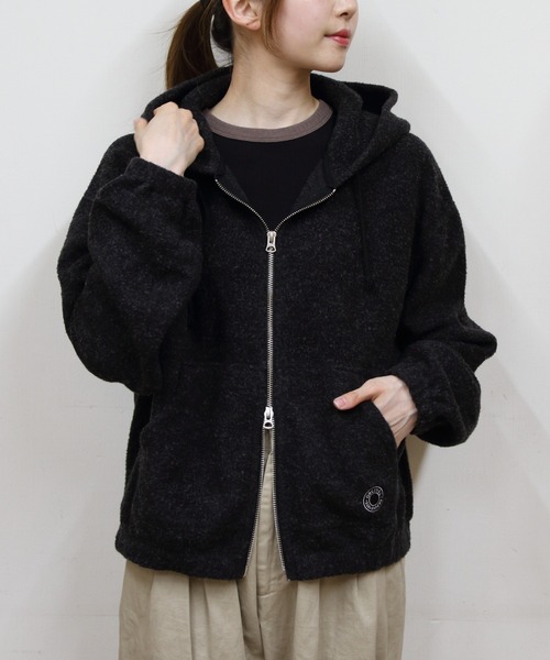 美品★Orcival 日本製 100%コットン パーカー ブラック　サイズ3 ORCIVAL（オーシバル） パーカー ジップフリースフーディ ZIP FLEECE