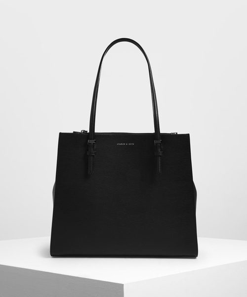 CHARLES & KEITH ブラック トートバック A4対応 CHARLES ＆ KEITH（チャールズ&キース） トートバッグ ダブルハンドル