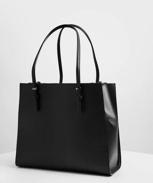 CHARLES & KEITH ブラック トートバック A4対応 CHARLES ＆ KEITH（チャールズ&キース） トートバッグ ダブルハンドル