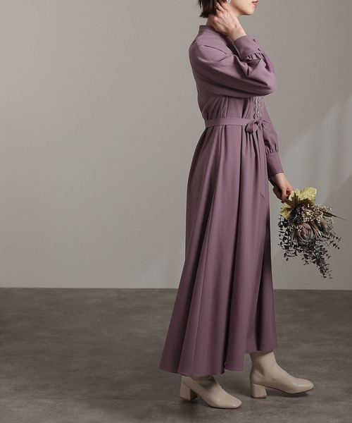 atlo（アトロ） ドレス 袖あり＆ミモレ丈 パーティードレス スカラップ