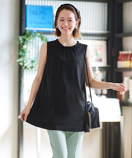 お買い得　POTECHINO サエラ　チュニック ブラウス　L 体型カバー Tiaclasse ブラウス シャツ 「洗える」体型カバーも叶うフリル