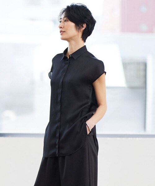 極美品 icb 【WEB限定・洗える】サテンクレープ Tブラウス 40 trim_ofcrs_item229b4722d08611e