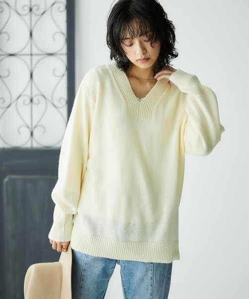 ニッセン（nissen） ニット セーター 「プチプライス」リブ衿Vネック