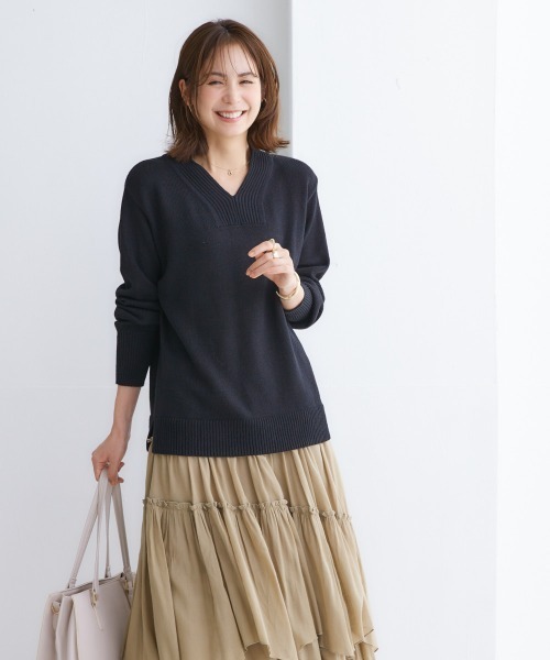 ニッセン（nissen） ニット セーター 「プチプライス」リブ衿Vネック