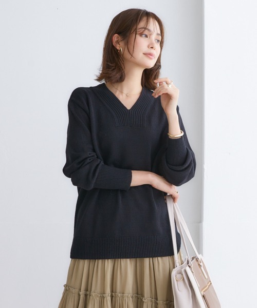 ニッセン（nissen） ニット セーター 「プチプライス」リブ衿Vネック