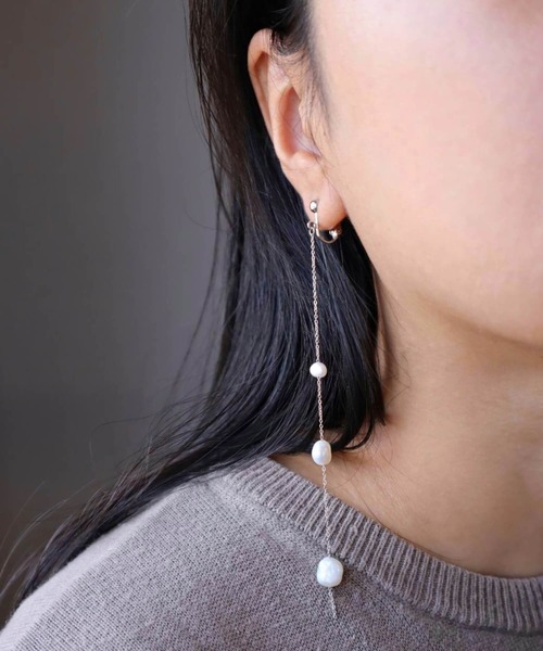 パール付きロングイヤリング CERCA イヤリング KAM.accessory/淡水パールロングイヤリング