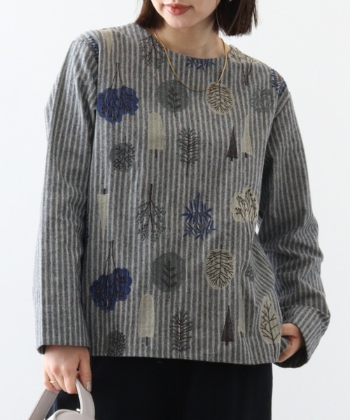 Emago ブラウス シャツ EMAGO 北欧植物刺繍ブラウス レディース