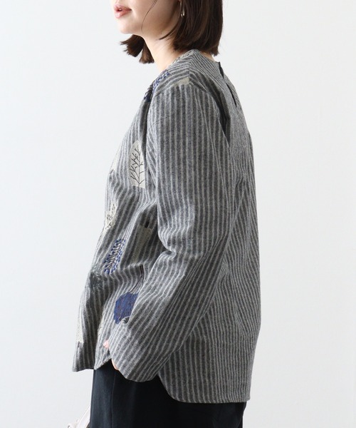 ブラウス シャツ EMAGO 総柄刺繍シャツ レディース Emago ブラウス シャツ EMAGO 北欧植物刺繍ブラウス レディース