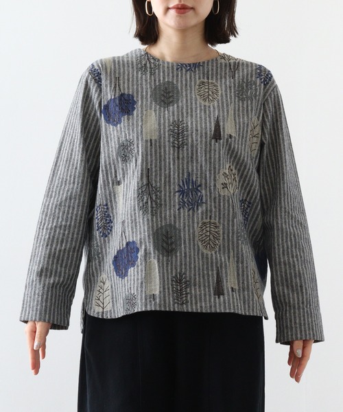 ブラウス シャツ EMAGO 森の演奏会総柄刺繍ブラウス レディース Emago ブラウス シャツ EMAGO 森の演奏会総柄刺繍シャツ