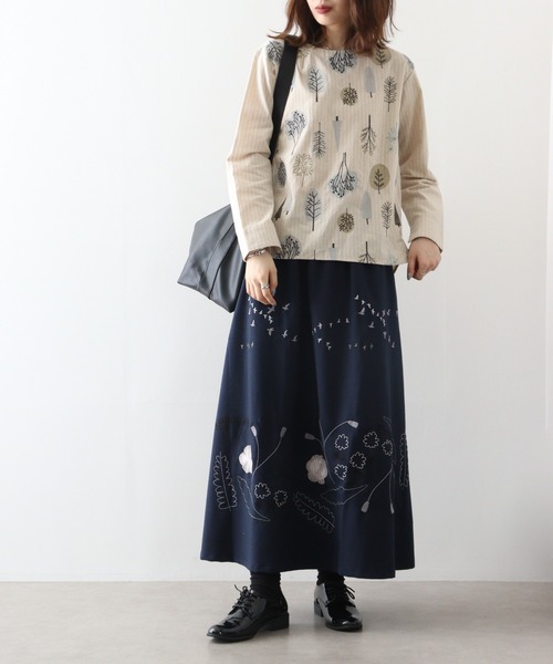Emago ブラウス シャツ EMAGO 北欧植物刺繍ブラウス レディース