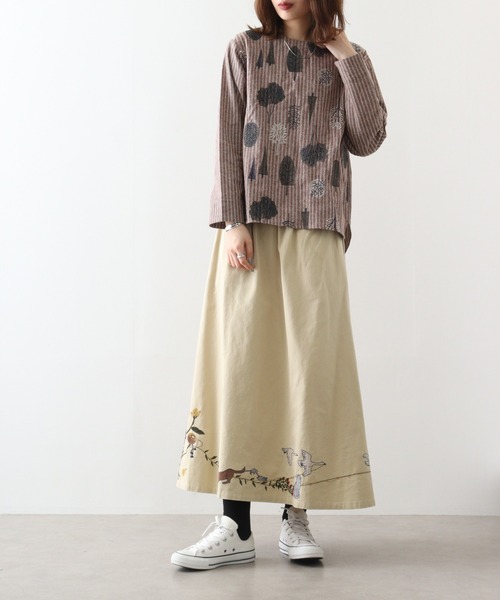 Emago ブラウス シャツ EMAGO 北欧植物刺繍ブラウス レディース