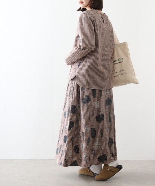 Emago ブラウス シャツ EMAGO 北欧植物刺繍ブラウス レディース