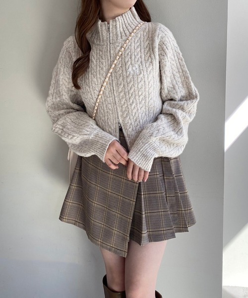 one after another NICE CLAUP ニット ワンポイント刺繍/ダブルジップ