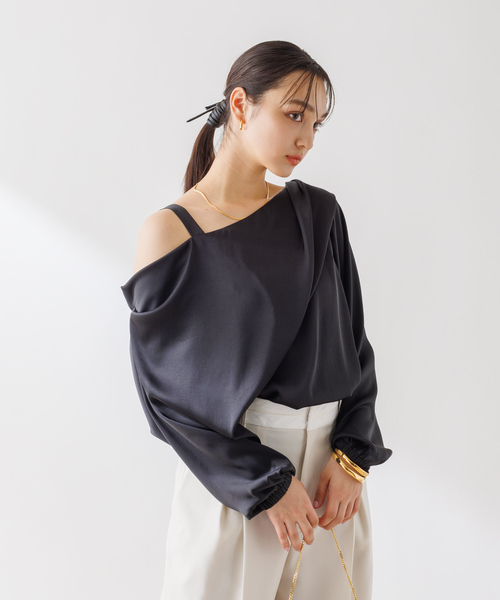 Rouge vif -  Rouge vif とろみアシンメトリー2WAYオフショルブラウス Rouge vif ブラウス シャツ とろみアシンメトリー2WAYオフショル