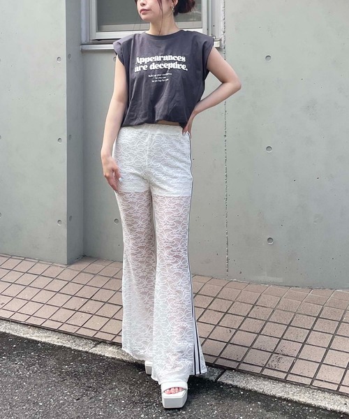 tシャツ Tシャツ レディース 肩パット入りパフプリントノースリーブトップス｜zozo｜15