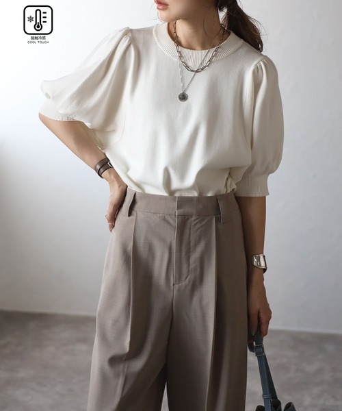Bonjour Sagan tシャツ 接触冷感パフスリーブニットトップス