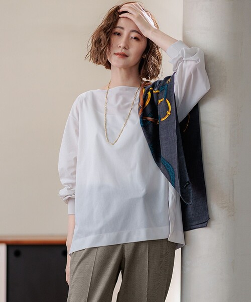 tシャツ 「洗える」クリアトリコットジャージー ボートネック カットソー レディース