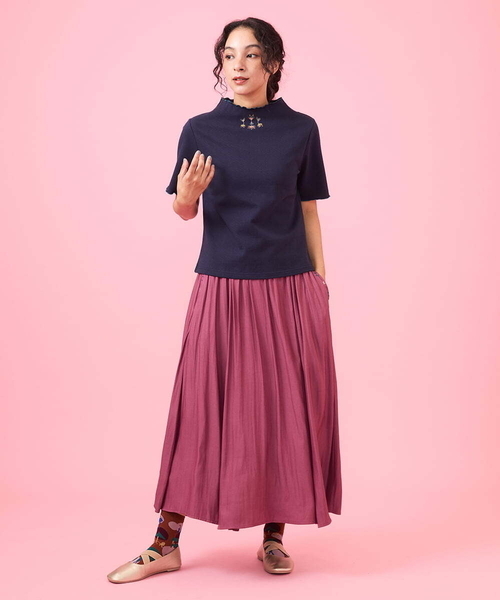 tシャツ ハニカムジャカード メロウモックネックカットソー レディース Jocomomola tシャツ ハニカムジャカード メロウモックネック