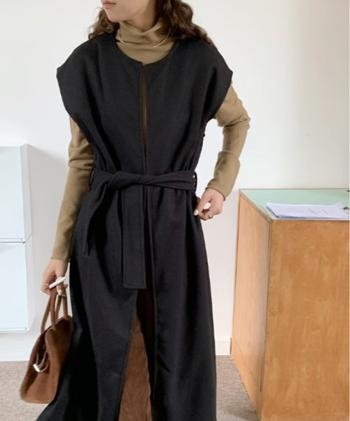 FENNEL ベルト付きロングジレワンピース 黒 sorule ワンピース ベルト付きジレワンピース : ZOZOTOWN Yahoo!店