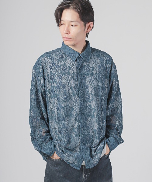 LUXSTYLE（ラグスタイル） シャツ フラワーレース編み長袖シアーシャツ