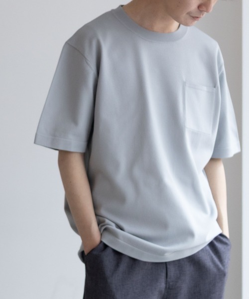 NAVY tシャツ 軽量 速乾 胸ポケ付き ニットTシャツ メンズ レディース