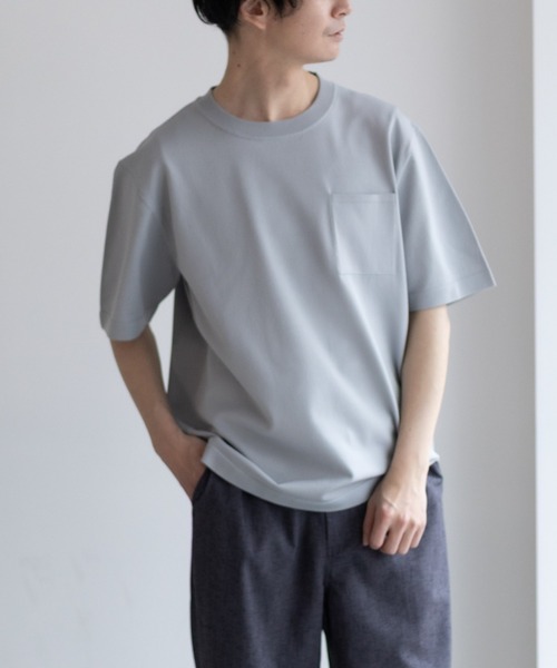 NAVY tシャツ 軽量 速乾 胸ポケ付き ニットTシャツ メンズ レディース