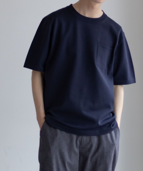 NAVY tシャツ 軽量 速乾 胸ポケ付き ニットTシャツ メンズ レディース