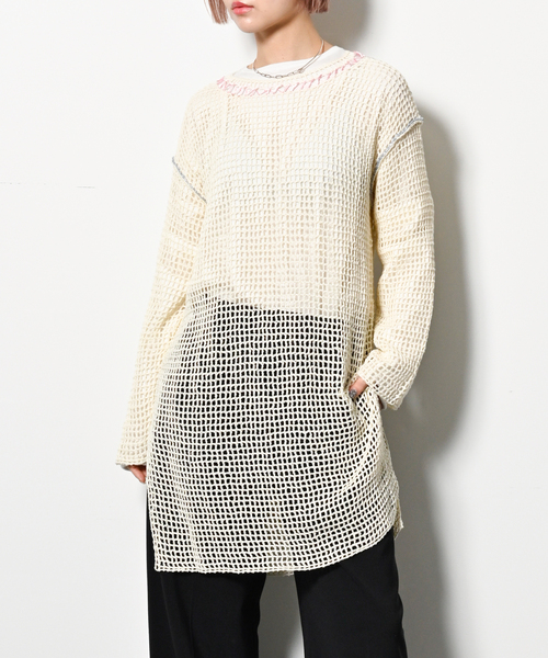 ニット セーター PONTI Mesh knitting Pullover PO1Q002-C：ニット レディース